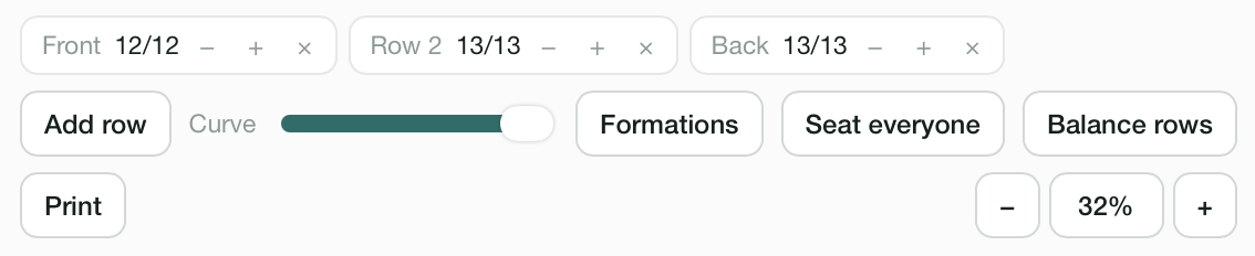 Jari chart controls for rows, curve, formations, balance and print